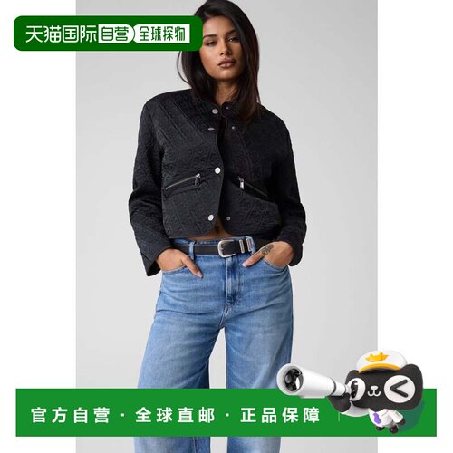 日本直邮GUESS EDITH Logo 绗缝夹克 黑色
