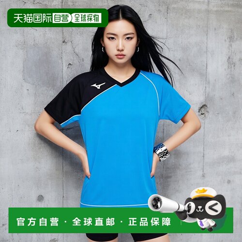 【日本直邮】Mizuno美津浓 排球服游戏衫 短袖V2MA8001 蓝/黑 XS