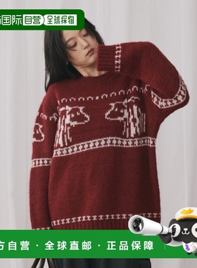 日本直邮merlot 男女同款 北欧风动物图案宽松针织毛衣 MRTIG2550