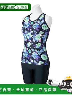 日本直邮MIZUNO 女士 Aqua Fit 系列不易翻边带扣泳衣套装 黑色×