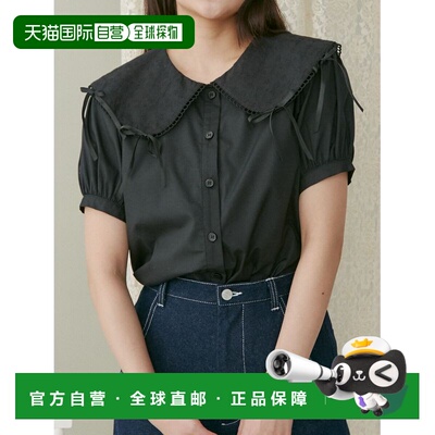 1h可退 日本直邮merry jenny 女士蝴蝶结装饰蕾丝领短袖上衣 2824