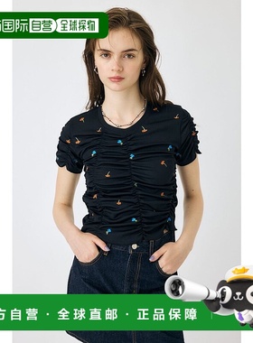 日本直邮MOUSSY FLORAL RANDOM 褶皱T恤 [MO1164EW036455] 黑色