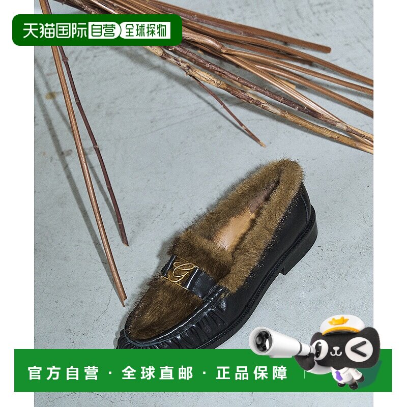 1h可退 日本直邮GRISE 女士手缝褶饰乐福鞋 牛皮革尖头舒适通勤女