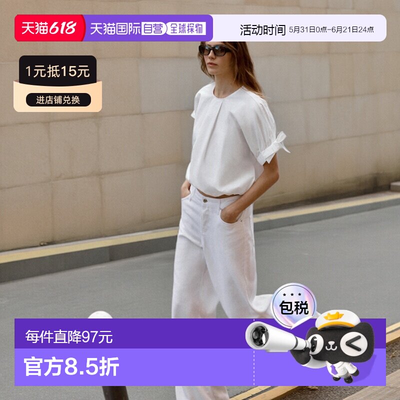 日本直邮Zara带蝴蝶结的气球短袖上衣泡泡袖通勤
