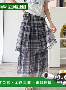 日本直邮Classical Elf 不对称荷叶边格纹薄纱长裙 C04519EW01372