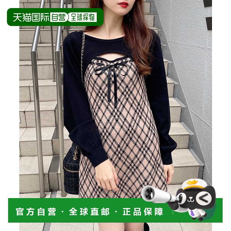 1h可退 日本直邮INGNI 女装 V领拼接针织连衣裙 显瘦迷你裙 12545