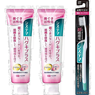 【日本直邮】Systema狮王 牙膏含氟 牙周病 95克2支 带牙刷
