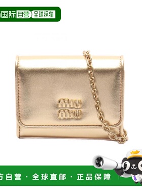 日本直邮中古Miu Miu缪缪女S级99新card case卡包牛皮卡包金色