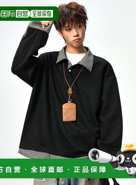 1h可退 日本直邮neos 男女同款 仿叠穿格纹长袖宽松Polo衫 K1092