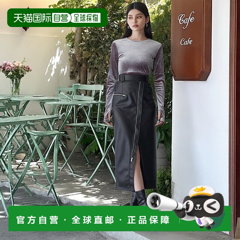 1h可退 日本直邮MURUA女装斜裁仿皮窄裙 拉链细节修身显瘦 012550