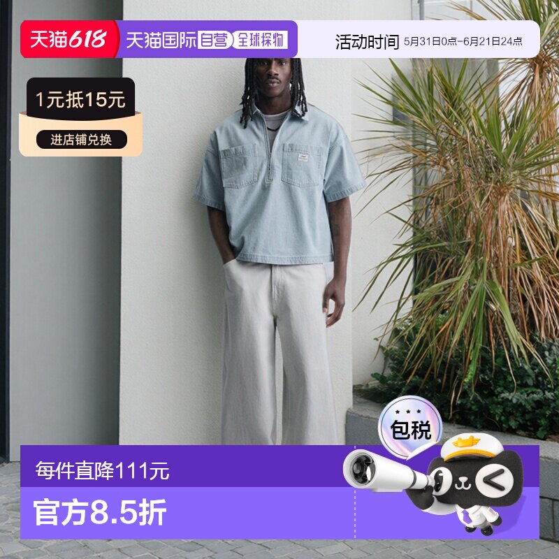 日本直邮Zara水洗条纹图案宽松版型Polo衫短袖