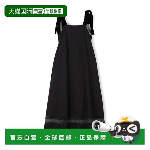 日本直邮ne Quittez pas 女士 黑色长款连衣裙 肩带丝绒蝴蝶结+全