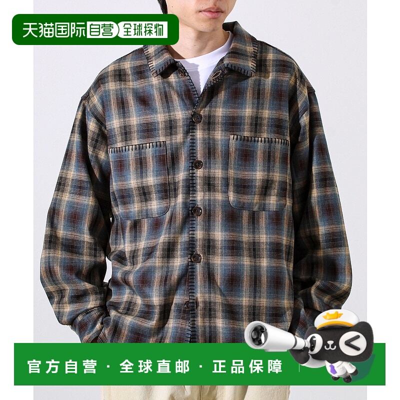 1h可退 日本直邮GLOSTER男装 TR渐变格纹 舒适宽松衬衫外套 50669