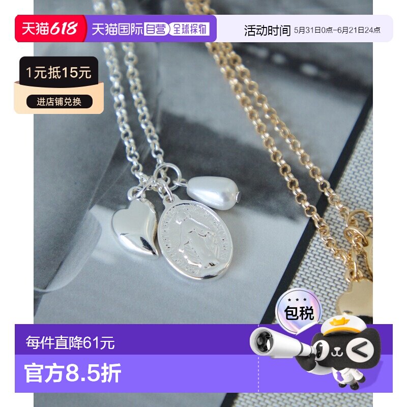 日本直邮VIS 女士 心形+硬币+珍珠混搭摇曳感项链 2026ABVZ16190
