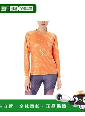 日本直邮Asics FW23 图案印花徽标防紫外线休闲长袖T恤 女款 橙色