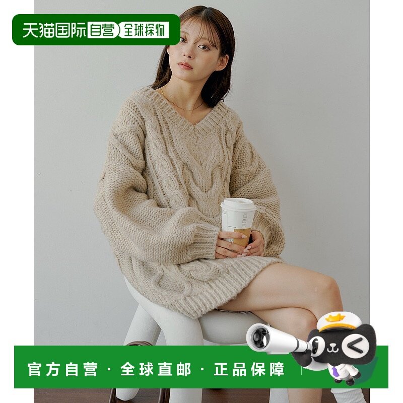 1h可退 日本直邮Chico 女装 宽松V领 编织针织连衣裙 CHZ1052409A