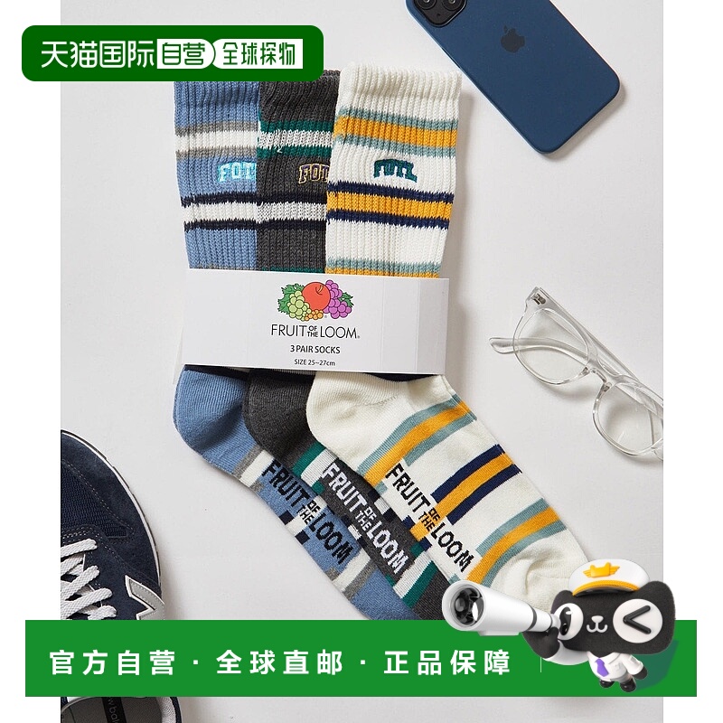 日本直邮Fruit of the Loom 3P刺绣边框袜子 [81009300]