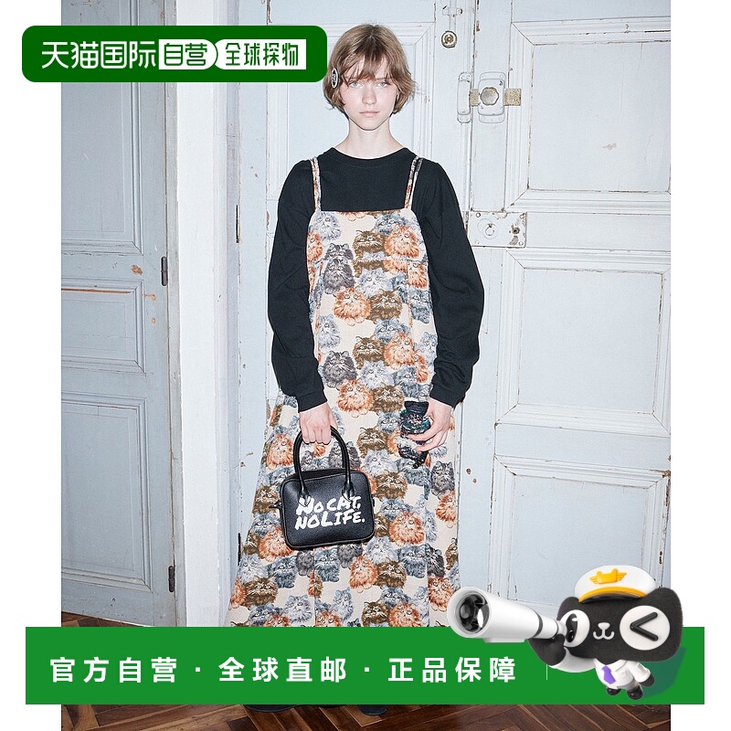 1h可退 日本直邮mmts 女装 复古风猫咪图案 宽松吊带连衣裙 可调