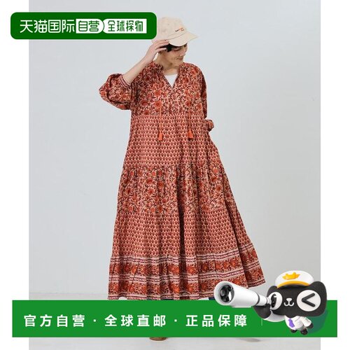 1h可退 日本直邮Freada 女装 印度手印花卉四层荷叶边连衣裙 1814
