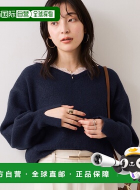 1h可退 日本直邮VIS女装V领蕾丝针织衫 宽松圆摆半袖设计 2025BBV