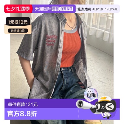 1h可退 日本直邮DOUBLE NAME 女装 半袖刺绣衬衫 企鹅棒球主题后