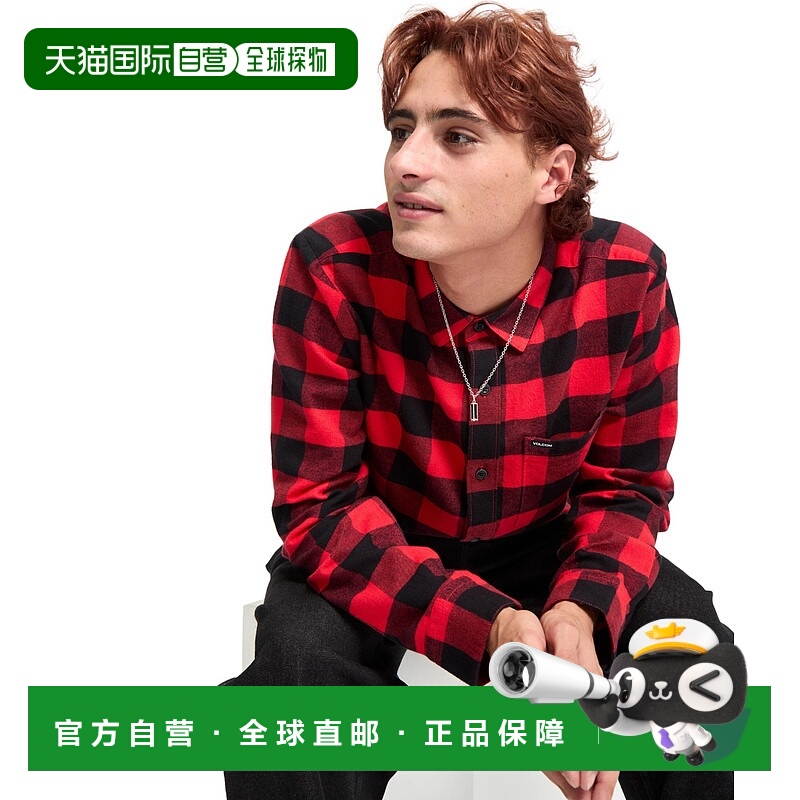 1h可退 日本直邮VOLCOM 男女同款 全棉长袖格纹衬衫 大方块图案设