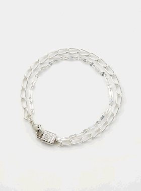 1h可退 日本直邮agete 阿卡朵 女士古董南京锁饰银制双连手链 102