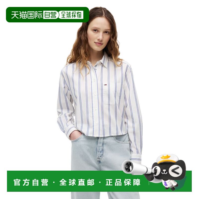 日本直邮TOMMY JEANS 女装 宽松短款长袖衬衫 佩旗标 左胸口袋 条