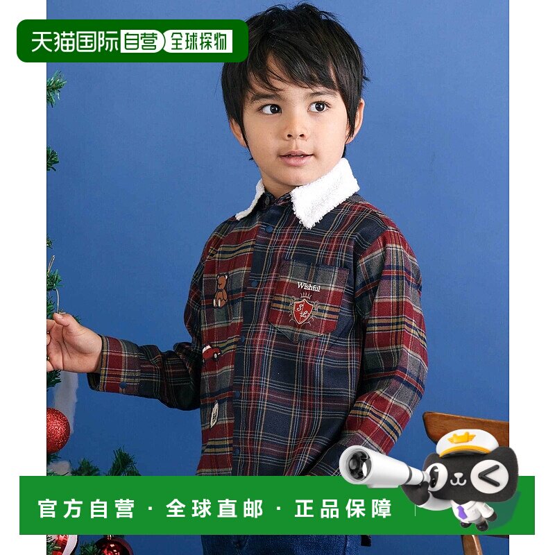 日本直邮SLAP SLIP 儿童 宽松半拉链 加厚绒里撞色格纹衬衫 18067
