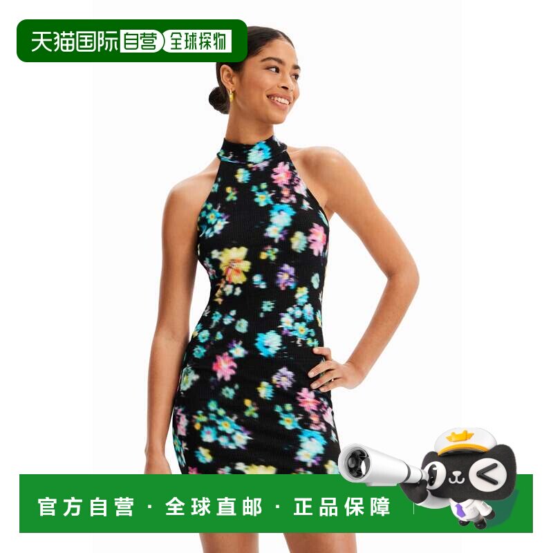 日本直邮Desigual 挂脖短连衣裙 灰色黑色性感包臀裙