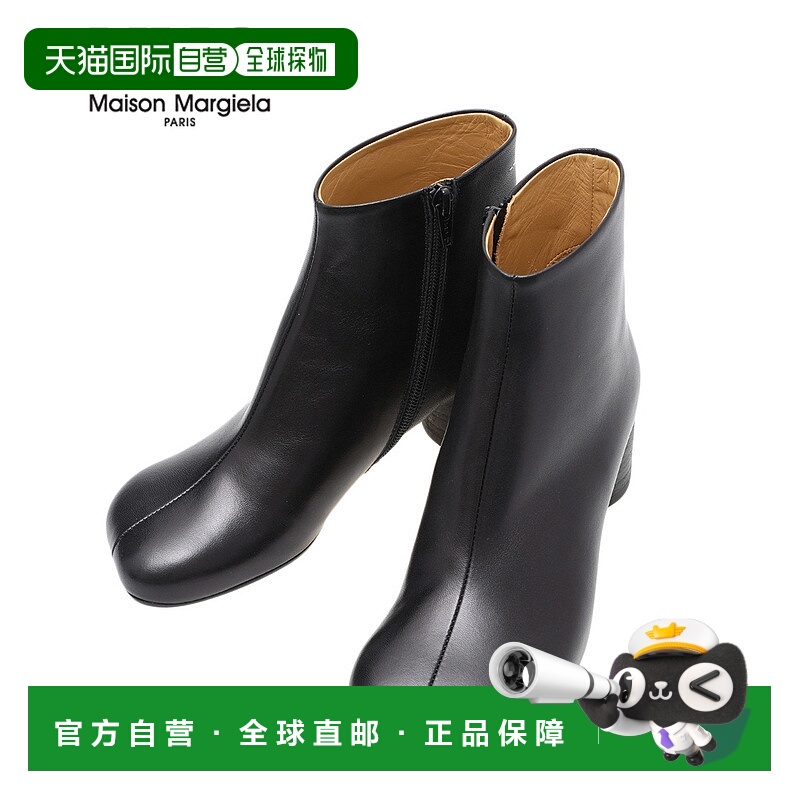 日本直邮MM6 Maison Margiela 皮革 6 Logo 跟靴子 黑色方头 Dail