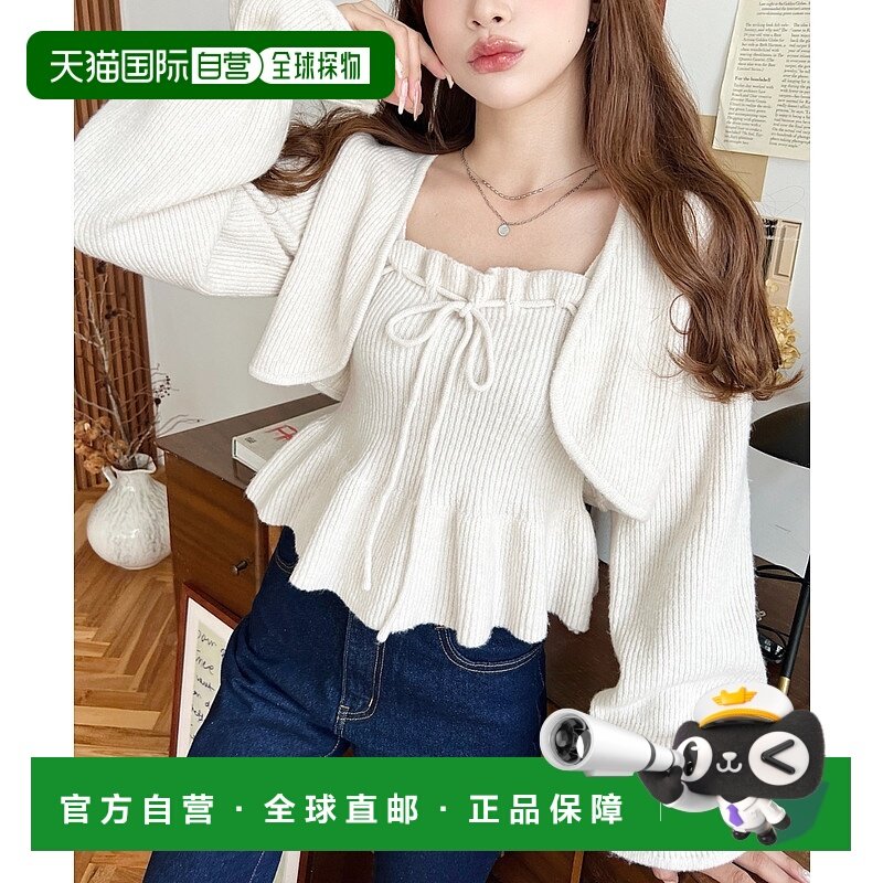 1h可退 日本直邮moment+ 女装 蝴蝶结抽绳吊带背心+糖果袖短款罩