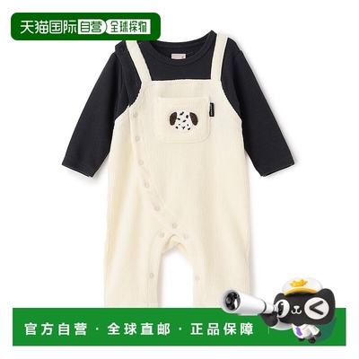 1h可退 日本直邮petit main儿童宽松动物刺绣背带风罩衫 9554529