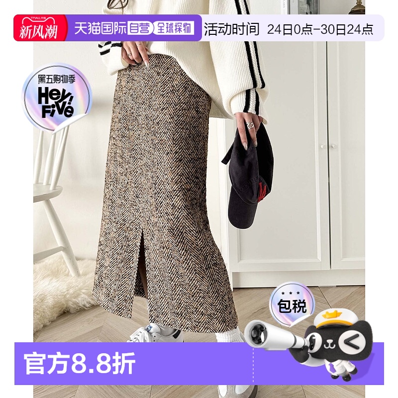 1h可退 日本直邮Classical Elf 女士秋冬高腰绸纹毛呢长裙 ce1240