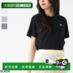 日本直邮MAISON KITSUNE 女士圆领T恤 黑色 小狐狸贴布常规T恤 mw