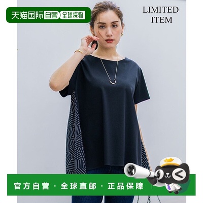 日本直邮23区 围巾印花组合后摆剪裁短袖T恤 上衣[234613EW17550]