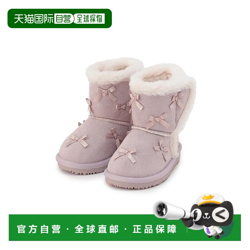 日本直邮日潮 petit main儿童蝴蝶结侧边拉链毛绒靴9654410雪地靴