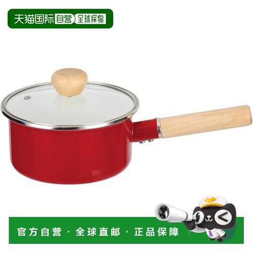 【日本直邮】Pearl Metal珍珠金属 珐琅单柄汤锅16cm带盖IH用 红