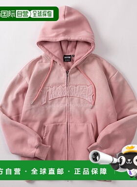 1h可退 日本直邮THRASHER男女同款褪色刺绣加绒连帽拉链外套 TH26