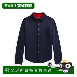 Ralph 童装 日本直邮Polo Lauren 蓝 纯色徽标翻领单排扣长袖 衬衫