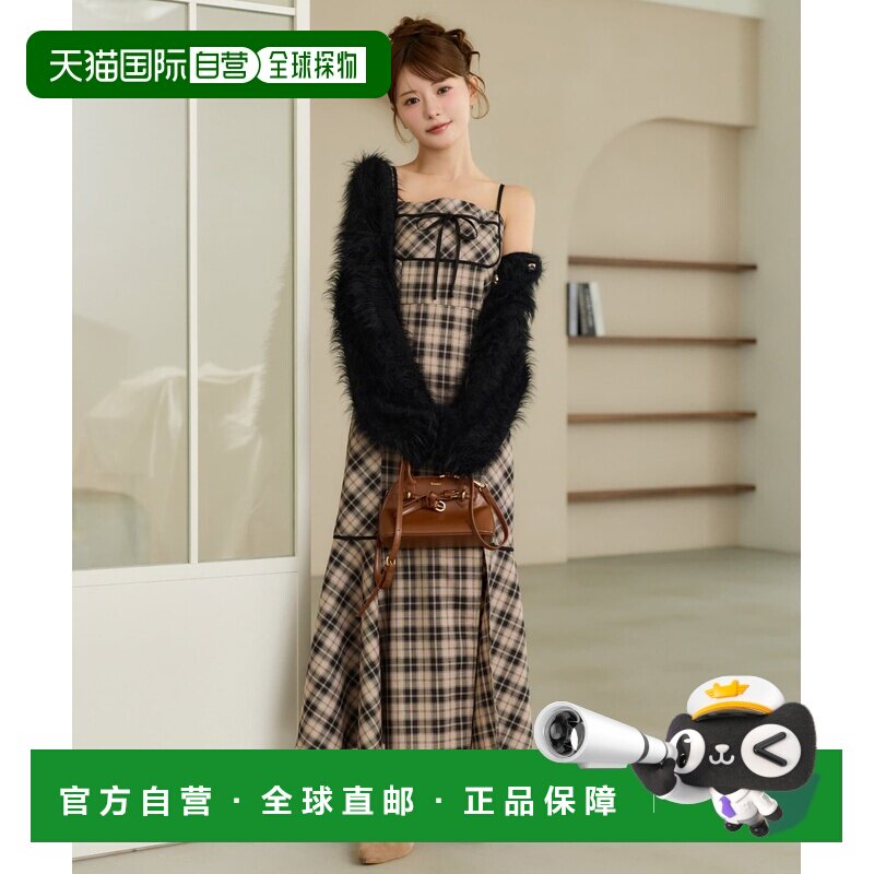 NICE CLAUP 【SM尺码可选】撞色格纹长款吊带连衣裙性感