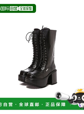 【日本直邮】Yosuke女士休闲鞋黑色厚底高帮系带漆面保暖防风长靴