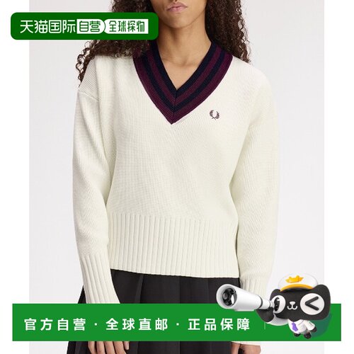 日本直邮FRED PERRY 女士 V领针织衫 侧边撞色设计 支付后1h可退