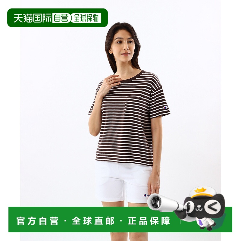 1h可退 日本直邮冠军 Champion女士基础条纹短袖口袋T恤 CWX343