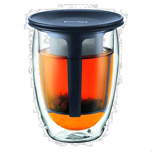 【日本直邮】BODUM 双层玻璃茶杯带茶漏350ml/TeaForOne系列/黑色