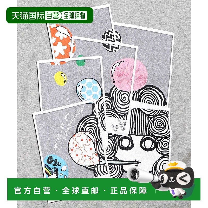 1h可退 日本直邮ScoLar 女装 全棉手绘风气球口香糖女孩长袖T恤