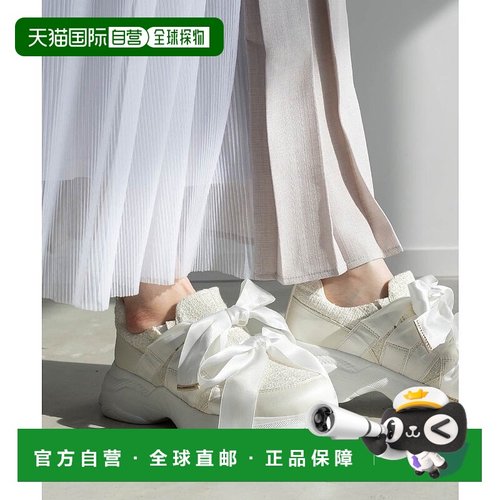 日本直邮RANDA 缎带蝴蝶结粗花呢运动鞋 RA041BW016041 黑色白色