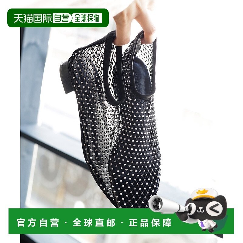 日本直邮SESTO 女士低跟方头网面露趾鞋 钻石装饰舒适通勤单鞋 dn