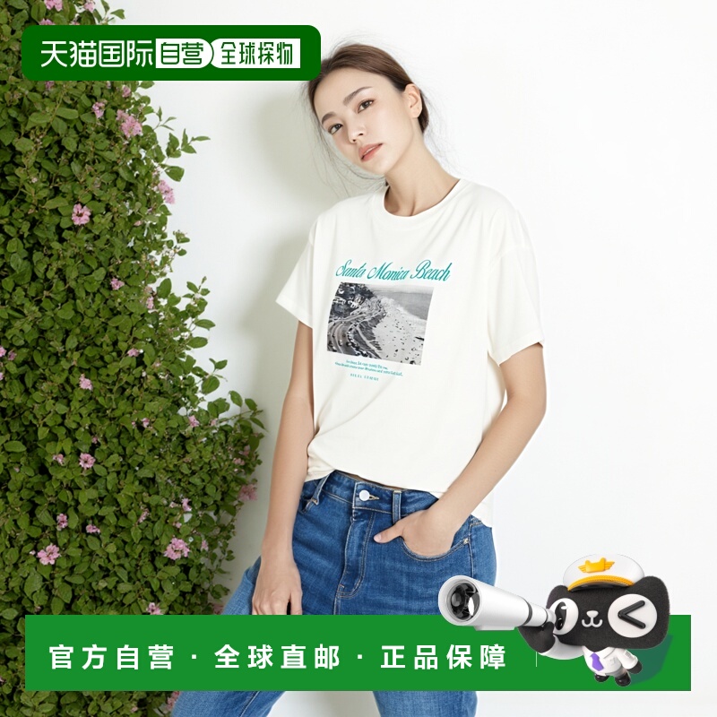 1h可退 日本直邮RIKKA FEMME 女士海滩摄影印花T恤 RF25HS02