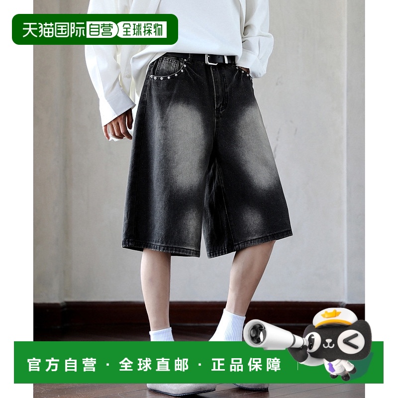 1h可退 日本直邮neos男女同款宽松版型复古水洗铆钉半身牛仔裤 K1